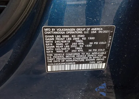 2021 Volkswagen Atlas Cross Sport 2.0T Se from USA, damaged, VIN 1V2LC2CA2MC228525